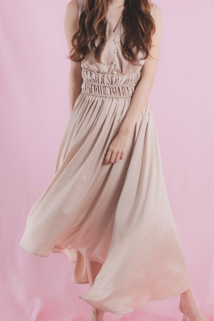 Shearling satin flare dress【Sakura】