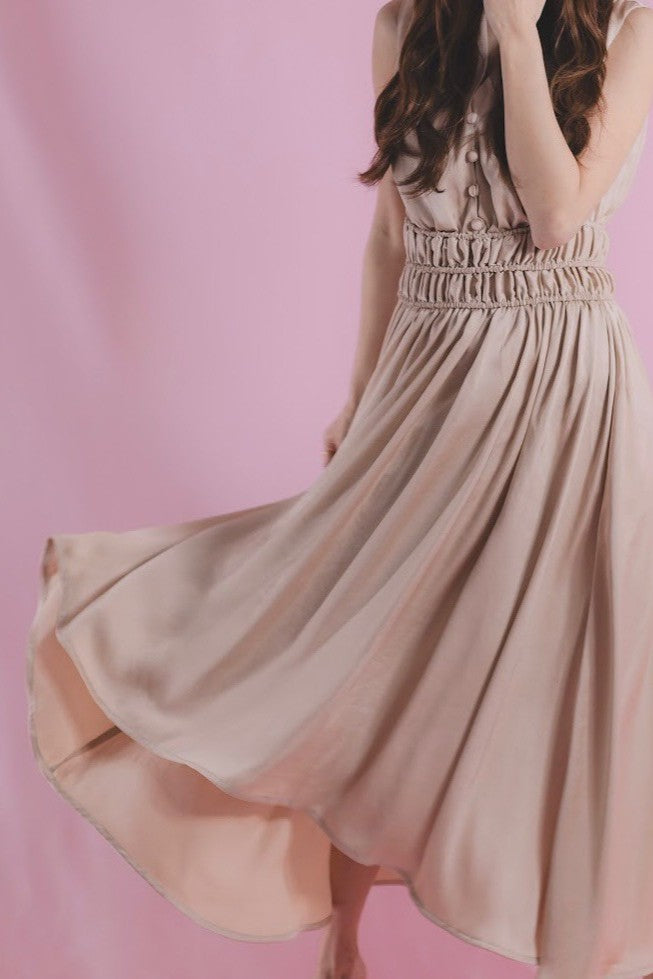 Shearling satin flare dress【Sakura】