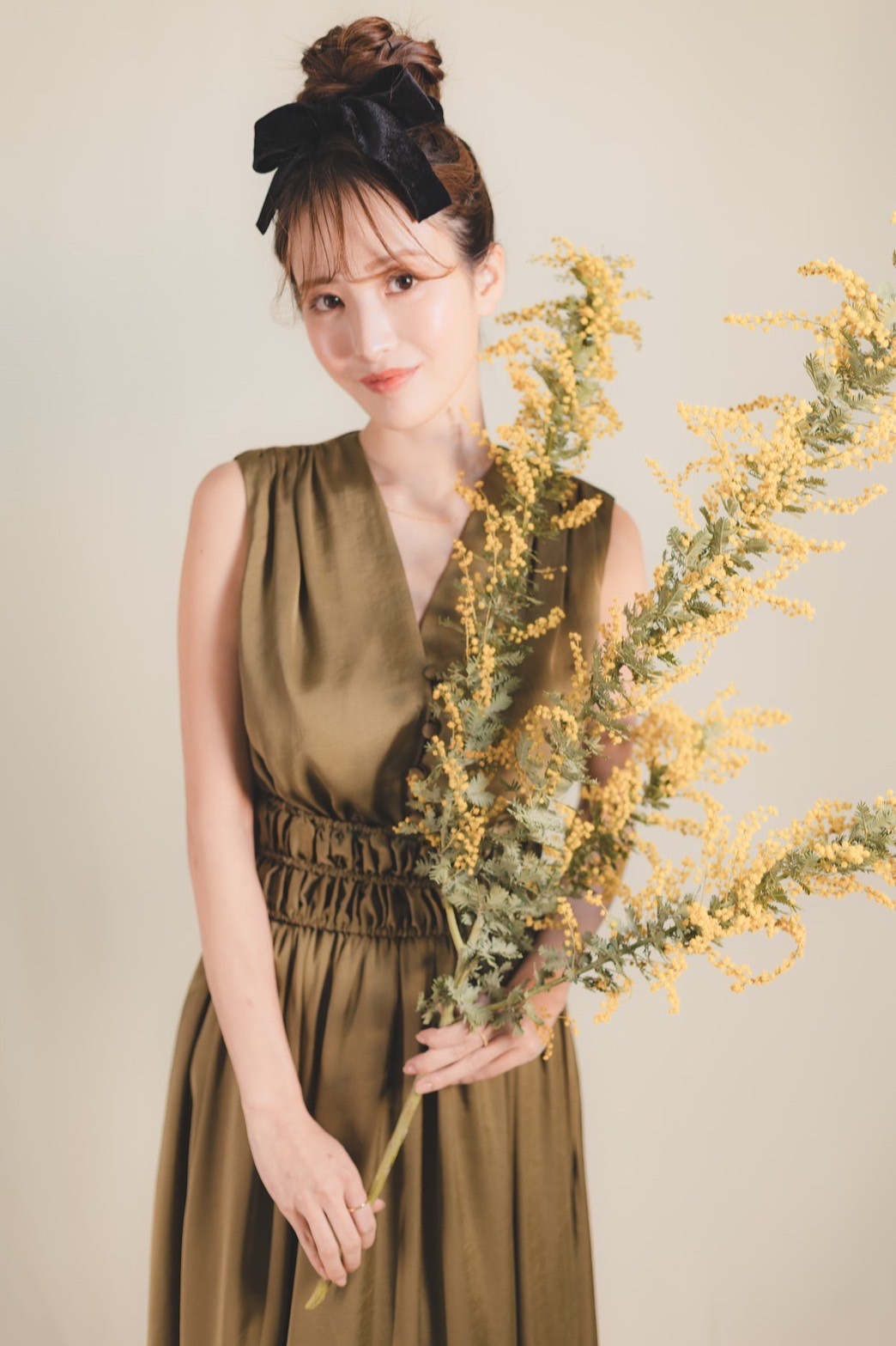 Shearling satin flare dress【Wakaba】